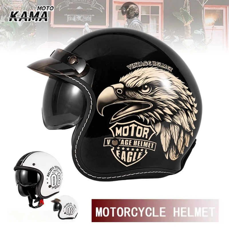 Vintage Open Face Retro Helmet - Capacete de Moto Aberto Vintage HOT