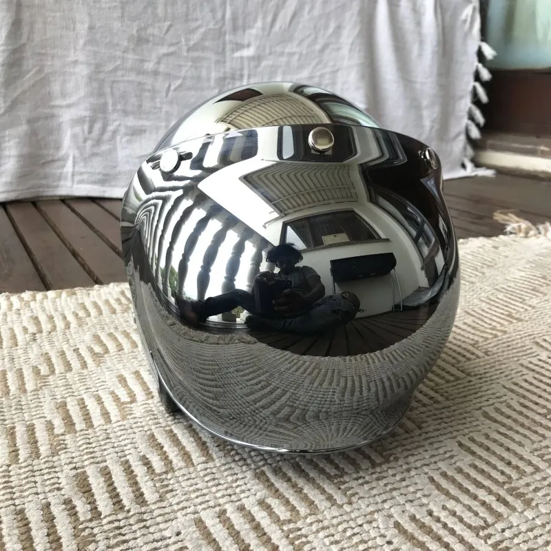 Espelho prata cromo motociclet - Vintage Open Face Retro Helmet avaliação e preço