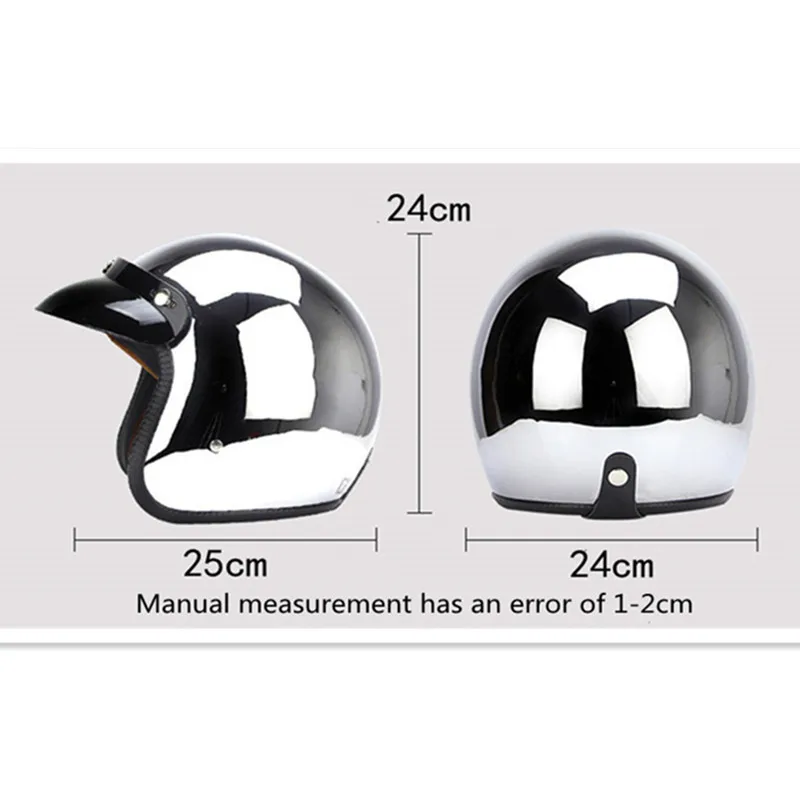 Espelho prata cromo motociclet - Vintage Open Face Retro Helmet avaliação e preço