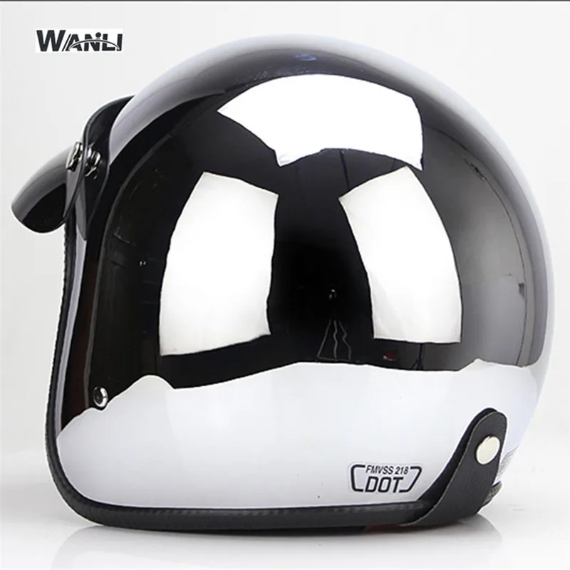 Espelho prata cromo motociclet - Vintage Open Face Retro Helmet avaliação e preço